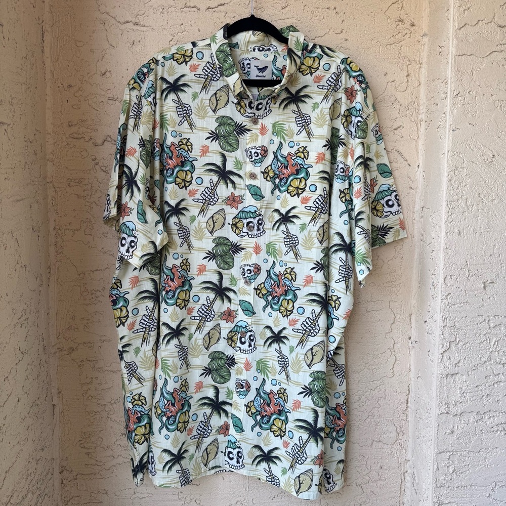 Yiume Tropical Wilderness Skull Shirt Size 5XL Cotton Short Sleeve Collared